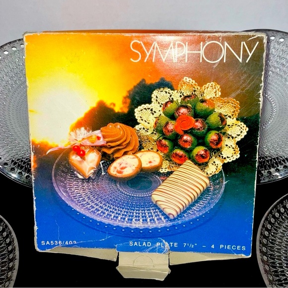 Mikasa Walther Crystal Germany 4 Salad Plates Symphony Pattern Original Box VTG - Picture 2 of 6